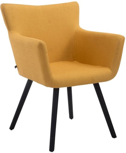 Clp Bezoekersstoel ANTWERPEN -  eetkamerstoel met armleuning en beukehouten onderstel, belastbaar tot 160 kg, stof - geel kleur onderstel zwart (eiken)