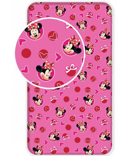 Disney Minnie Mouse Hearts - Hoeslaken - Eenpersoons - 90 x 200 cm - Roze
