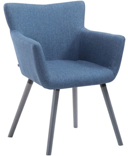 Clp Bezoekersstoel ANTWERPEN -  eetkamerstoel met armleuning en beukehouten onderstel, belastbaar tot 160 kg, stof - blauw grijs