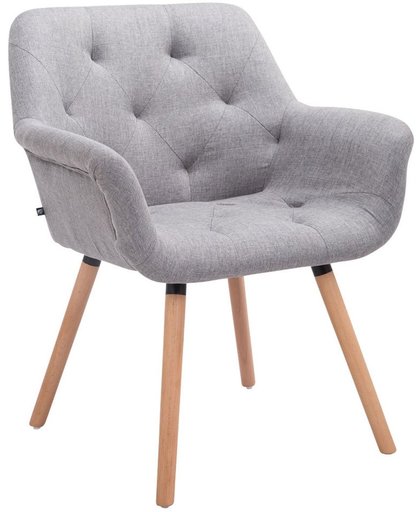 Clp Luxueuze bezoekersstoel CASSIDY club stoel, beklede eetkamerstoel met armleuning, belastbaar tot 150 kg - grijs houten onderstel kleur natura (eiken)