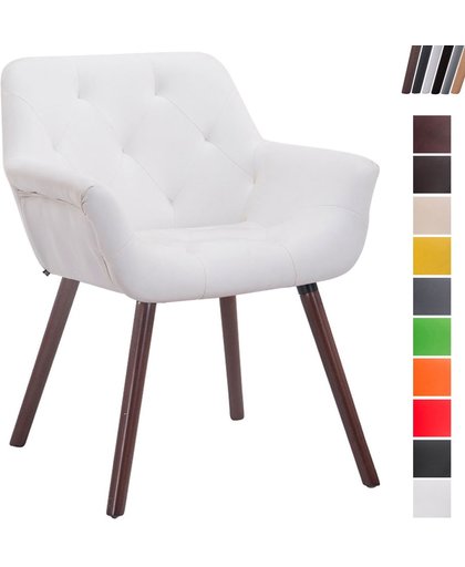 Clp Luxueuze bezoekersstoel CASSIDY club stoel, beklede eetkamerstoel met armleuning, belastbaar tot 150 kg - wit houten onderstel kleur walnoot (eiken)