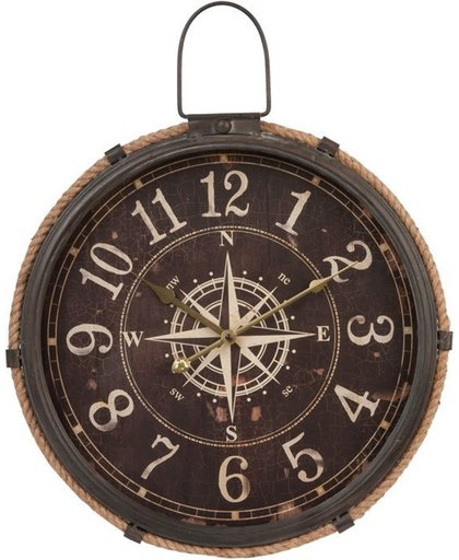 Clayre & Eef  Klok kompas - scheepstouw - bruin47x7x58 cm