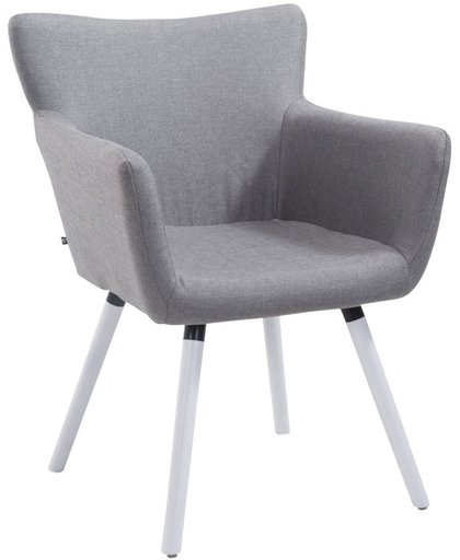 Clp Bezoekersstoel ANTWERPEN -  eetkamerstoel met armleuning en beukehouten onderstel, belastbaar tot 160 kg, stof - grijs, wit