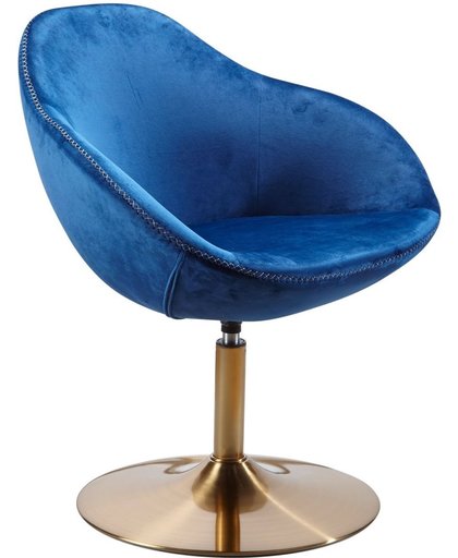 24Designs Sarah Draaibare Loungestoel - Blauw Fluweel - Goudkleurige Trompetvoet