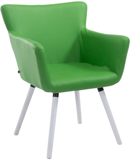 Clp Bezoekersstoel ANTWERPEN -  eetkamerstoel met armleuning en beukehouten onderstel, belastbaar tot 160 kg, kunstleer - groen kleur onderstel wit (eiken)