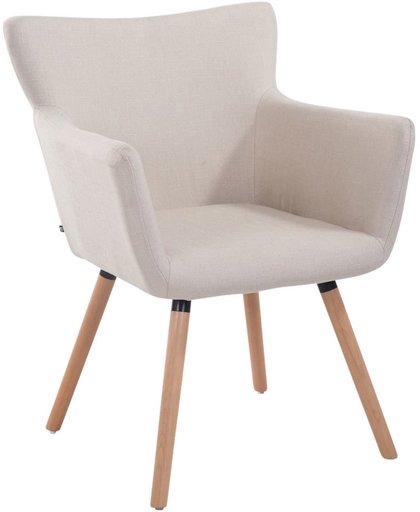 Clp Bezoekersstoel ANTWERPEN -  eetkamerstoel met armleuning en beukehouten onderstel, belastbaar tot 160 kg, stof - crème, kleur onderstel : Natura