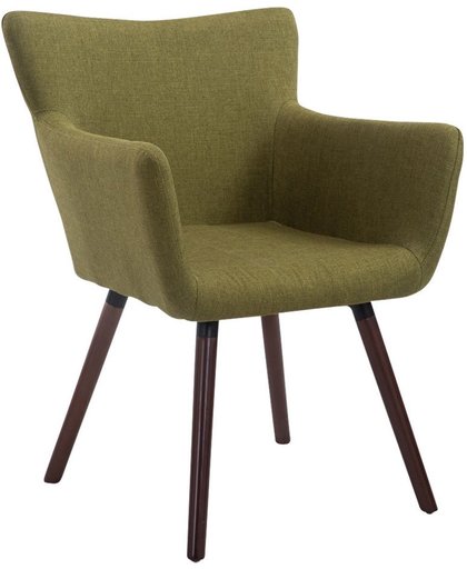 Clp Bezoekersstoel ANTWERPEN -  eetkamerstoel met armleuning en beukehouten onderstel, belastbaar tot 160 kg, stof - groen, kleur onderstel : Walnoot