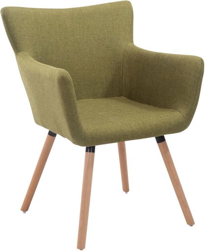 Clp Bezoekersstoel ANTWERPEN -  eetkamerstoel met armleuning en beukehouten onderstel, belastbaar tot 160 kg, stof - groen, kleur onderstel : Natura