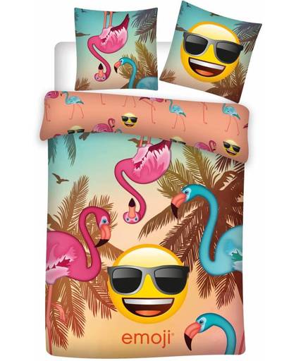 Emoji Flamingo - Dekbedovertrek - Eenpersoons - 140 x 200 cm - Multi