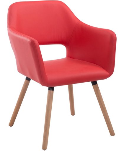 Clp Bezoekersstoel AUCKLAND met armleuning, max. Laadvermogen 160 kg, houten frame, met vloerbeschermers en kunststof leer, - rood kleur onderstel natura (eik)