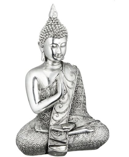 Boeddha beeldje zilver - mediterende Boeddha 17,5 cm