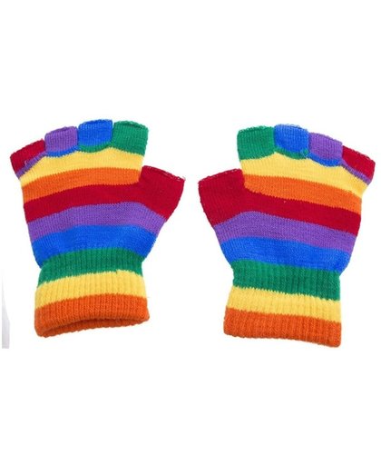 Handschoenen zonder vingers regenboog - gestreepte mofjes one size