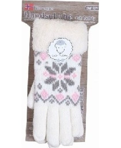 Gebreide winter handschoenen creme wit met pluche voor dames