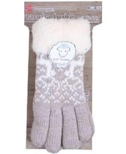 Gebreide winter handschoenen rendier/creme met pluche voor dames
