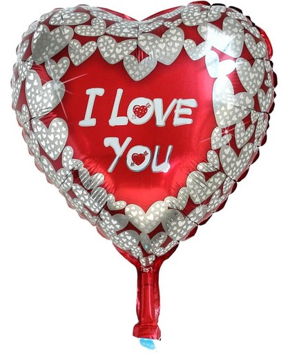 Folieballon I love you rood zilver 45cm