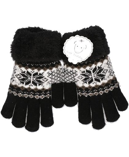 Gebreide winter handschoenen zwart zwart met pluche voor meisjes