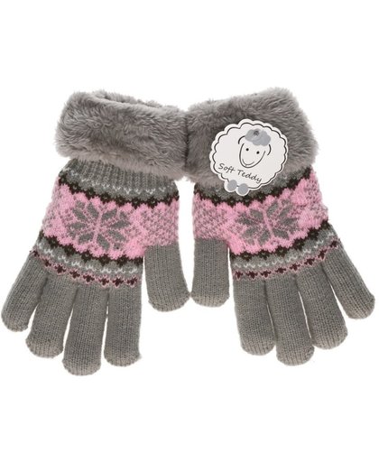 Gebreide winter handschoenen grijs grijs met pluche voor meisjes
