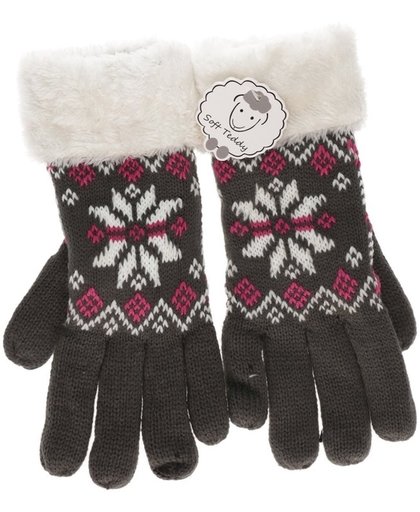 Gebreide winter handschoenen grijs met pluche voor dames