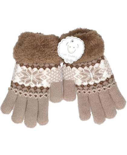Gebreide winter handschoenen bruin bruin met pluche voor meisjes