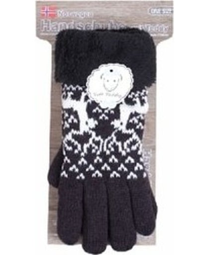 Gebreide winter handschoenen rendier/creme met pluche voor dames