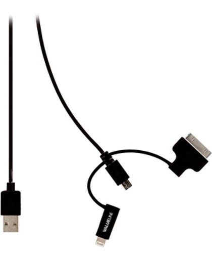 Valueline VLMP39410B1.00 1m USB A Micro-USB B/Apple 30-p/Lightning Zwart mobiele telefoonkabel