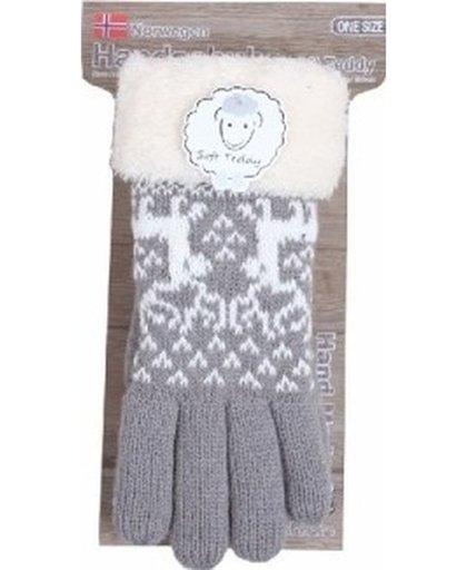 Gebreide winter handschoenen rendier/grijs met pluche voor dames