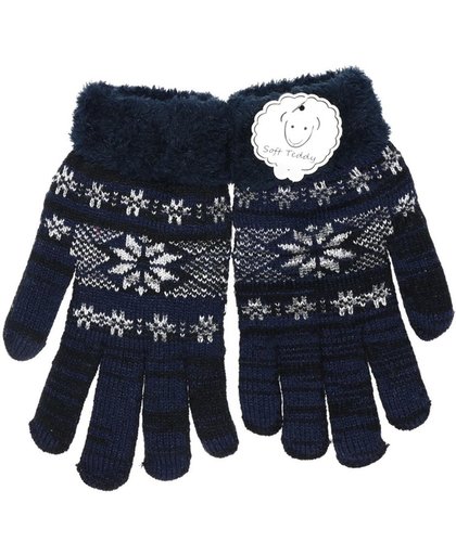 Gebreide winter handschoenen navy blauw/Nordic print voor heren