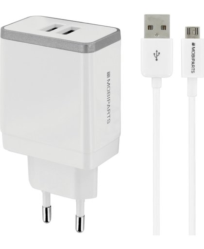 Mobiparts Wall Charger Dual USB 4.8A + Micro USB Cable White