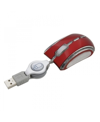 Esperanza Celaneo | Mini USB Optische Muis Notebook | Intrekbare Kabel | 800DPI | Ergonomisch | Lichteffect | 3 Buttons | Vertical Scroll | Rood