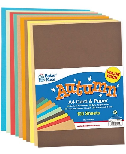 Voordeelpakket karton herfstkleuren - knutselspullen met papier de kleuren van de aarde om te maken en versieren scrapbooking wenskaarten en knutselwerjkes (100 stuks)