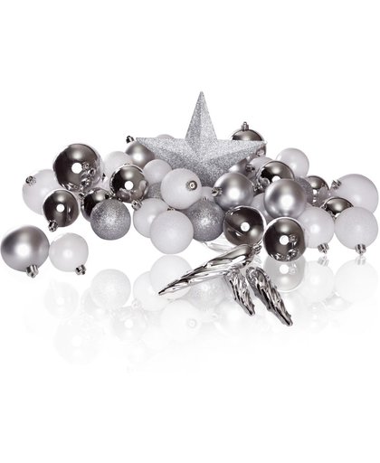 Excellent Deco - Plastic Kerstballen Mix 63 Stuks - Silver White