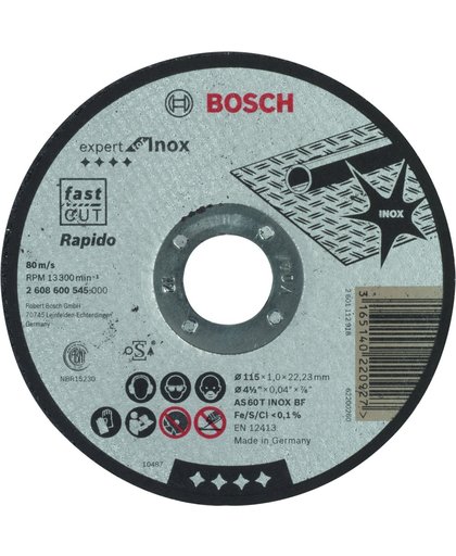 Bosch - Doorslijpschijf recht Expert for Inox - Rapido AS 60 T INOX BF, 115 mm, 22,23 mm, 1,0 mm