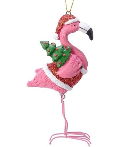 Roze/rode flamingo kerstversiering hangdecoratie 13 cm