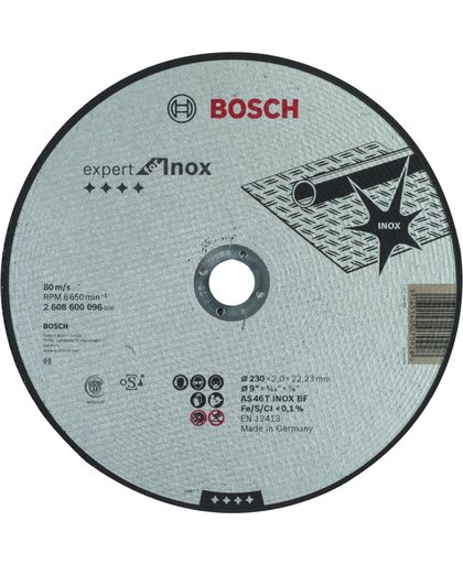 Bosch - Doorslijpschijf recht Expert for Inox AS 46 T INOX BF, 230 mm, 22,23 mm, 2,0 mm