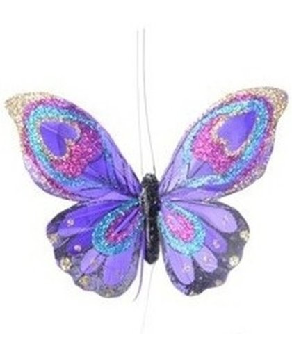 Paarse vlinder kerstversiering hangdecoratie 9 cm