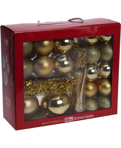 Gouden kerstversiering kerstballen set 48 delig kunststof