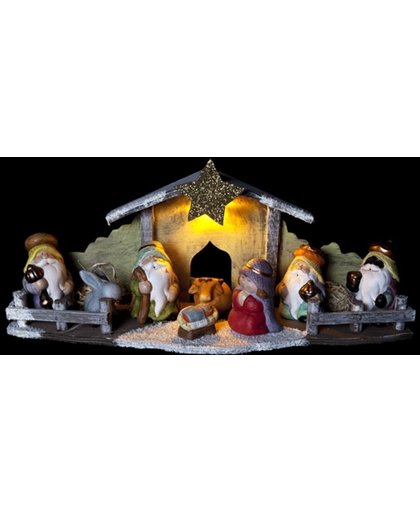Kerststal hout - 46 x15 x 20 cm (met LED verlichting)