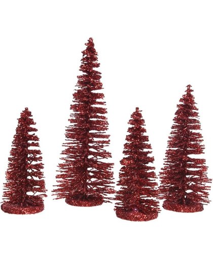 Rode kleine kunst kerstboom glitter 15 cm 4 stuks