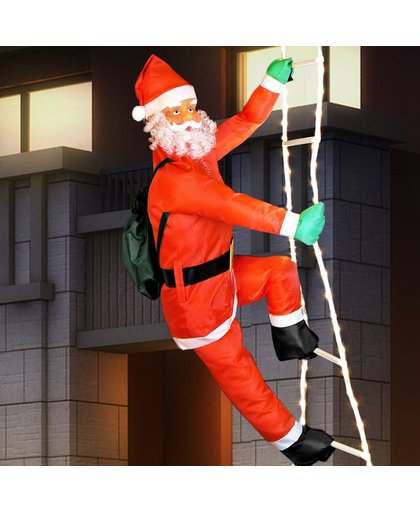 Kerstman op ladder, ladder 90 cm, 48 leds,  kerstversiering