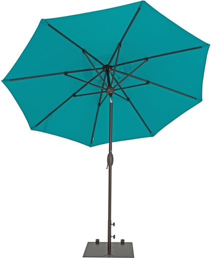 SORARA Faro Parasol – Turquoise (Blauw / Groen) - Ø 330 cm - Slinger- en Knikmechanisme – Rond - Brons Frame