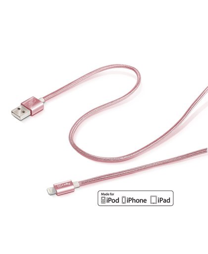 Celly LightningUSB Data-kabel iPhone 7 / 7Plus - Stof - Rose Goud