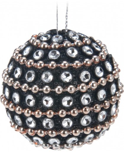 6x Kerstboomversiering - zwarte kerstballen met steentjes 3,5 cm