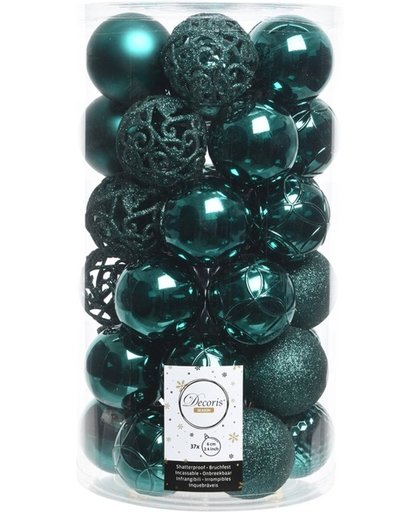 Smaragd groene kerstversiering kerstballenset kunststof 6 cm 36