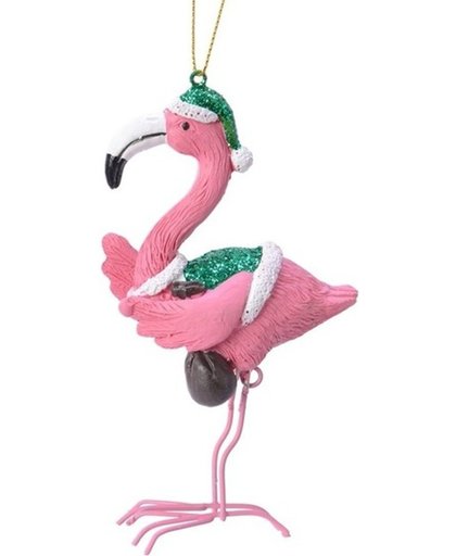 Roze/groene flamingo kerstversiering hangdecoratie 13 cm