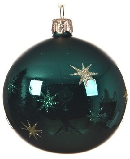 6x Smaragd groene kerstversiering kerstballen met ster van glas - kerstbal