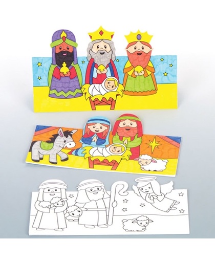 Kaarten met 3D-afbeeldingen van het kerstverhaal. Creatieve kerstknutselpakketten om zelf kerstkaarten te maken (6 stuks per verpakking)