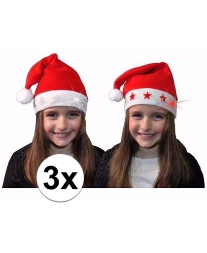 3 lichtgevende kerstmutsen voor kinderen met witte sterretjes - kerstmuts