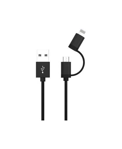 Ansmann iPad/iPhone Datakabel/Laadkabel [1x USB-A 2.0 stekker - 1x Micro-USB-stekker, Apple dock-stekker Lightning] 1.2 m Zwart