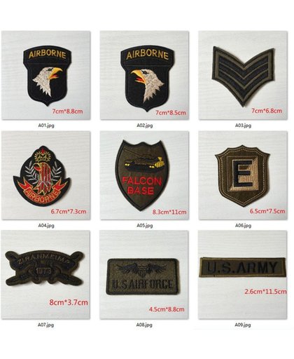 Stijkpatches Army - Personaliseer je Jeans, Spijkerjack, of Shirt - Strijk Patches en Badges Leger Militairen en Luchtmacht - 9 Stuks
