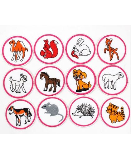 Strijk embleem ‘Dieren patch set (12)’ – stof & strijk applicatie